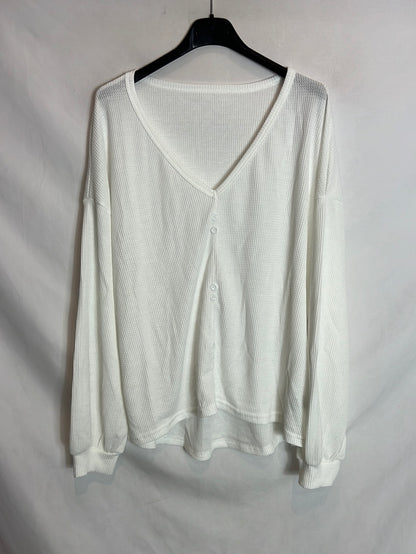 SHEIN. Top blanco textura manga larga. T M