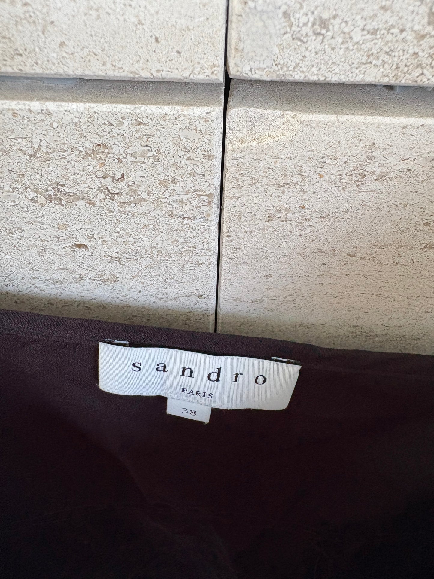 SANDRO. Vestido largo seda semitransparente. T 38