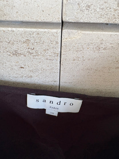 SANDRO. Vestido largo seda semitransparente. T 38