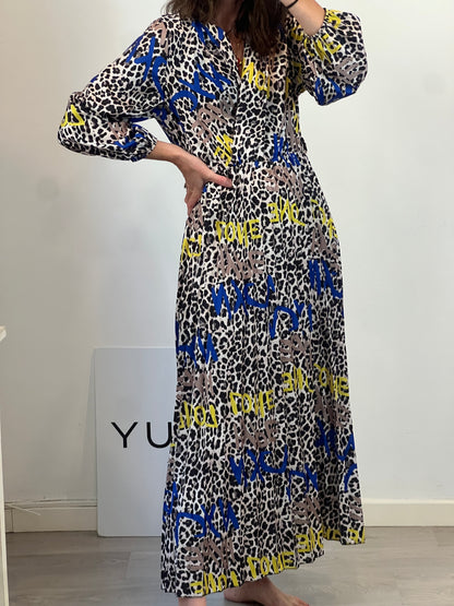 OTRAS. Vestido largo plisado animal print TU(S)