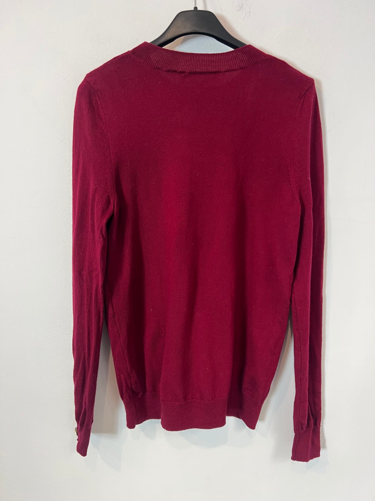 SEZANE. Burgundy wool sweater with buttons and sleeves.