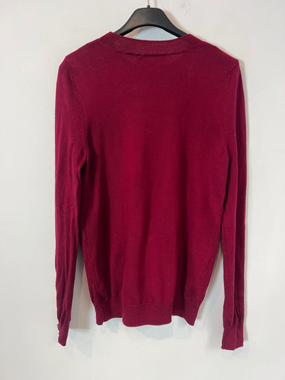SEZANE. Burgundy wool sweater with buttons and sleeves.