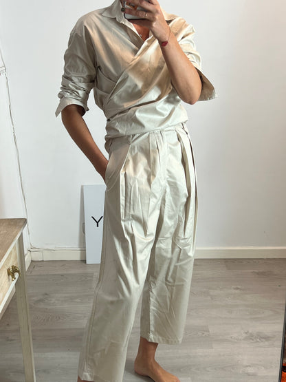 ZARA. Beige wrap blouse with sleeve detail. XS