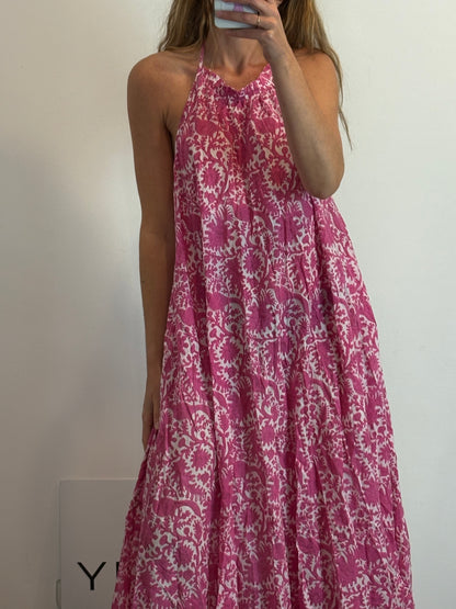 BABBAKI. Vestido largo estampado halter