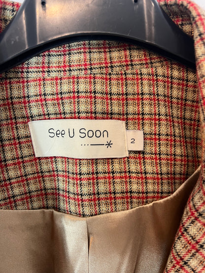 SEE U SOON. Checkered blazer with shiny threads. Size 2 (M)