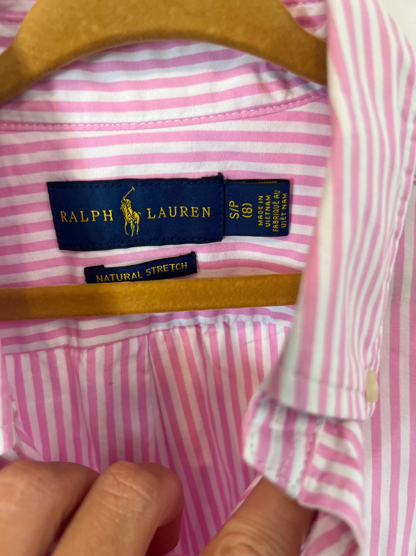 RALPH LAUREN. Pink striped logo shirt. Size 8 years.