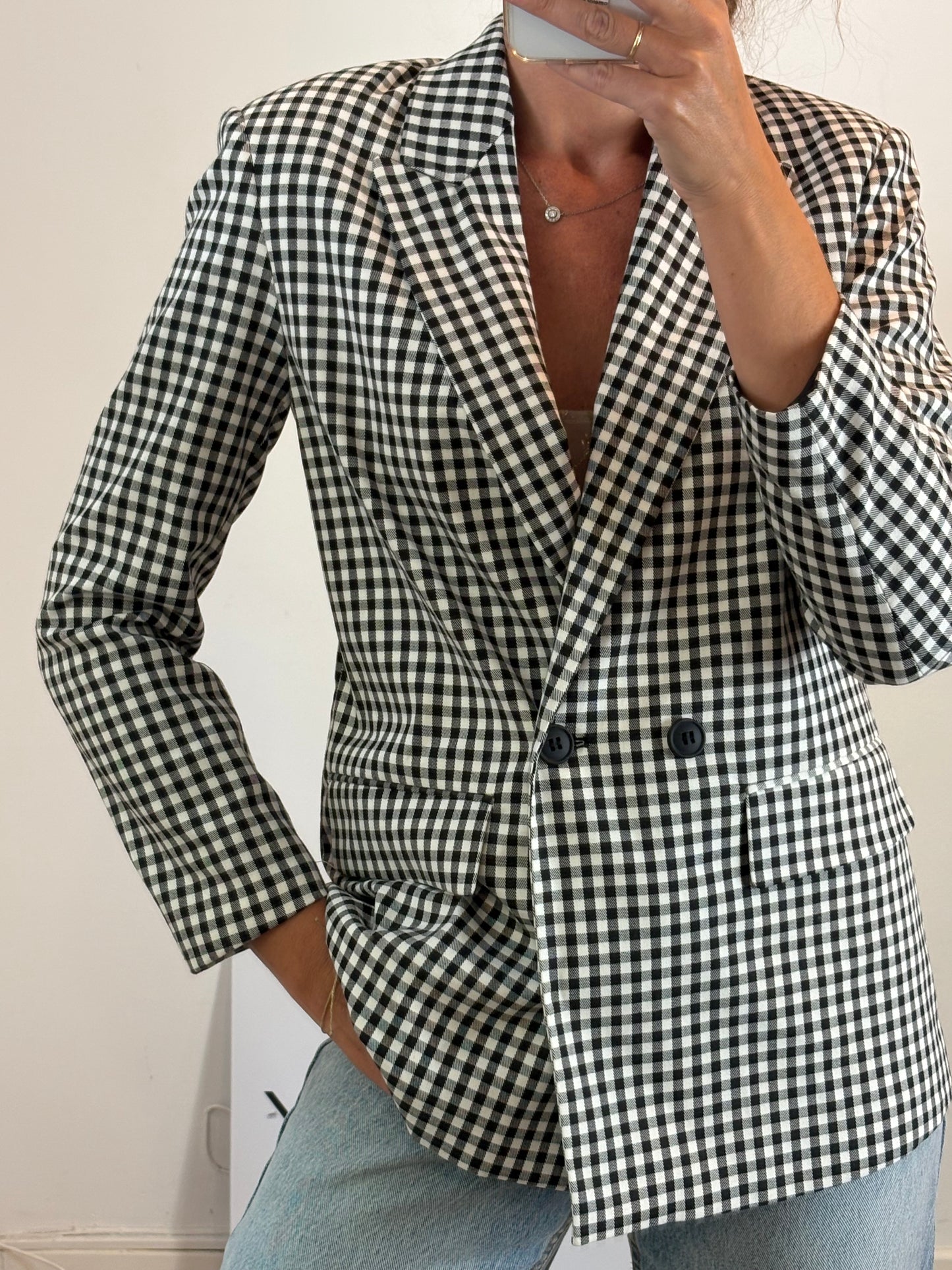 ZARA. Black and white gingham blazer. Size XS