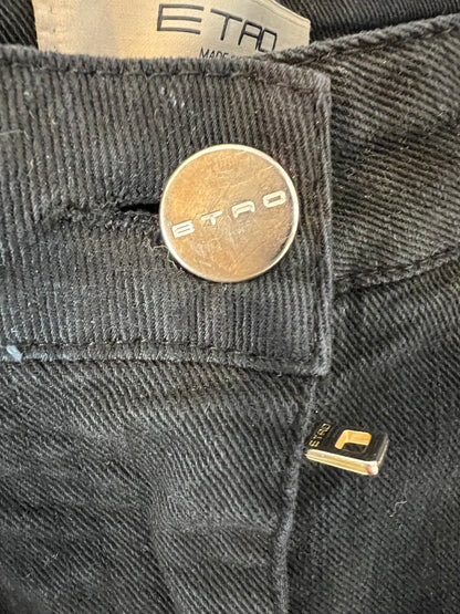 ETRO. Denim negro detalle flecos. T 27 (36)