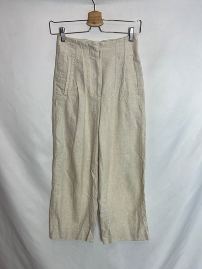 ZARA. Pantalón culote pinzas efecto Lino. T XS