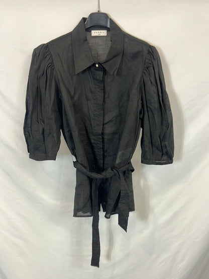 SANDRO. Black blouse with puffed sleeves TM