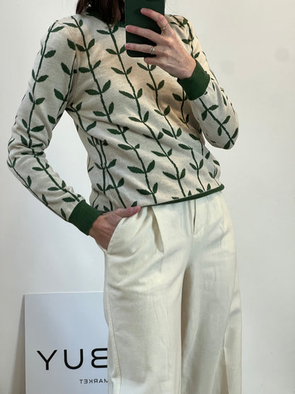 BACK COUTURE. Jersey merino hojas en verde