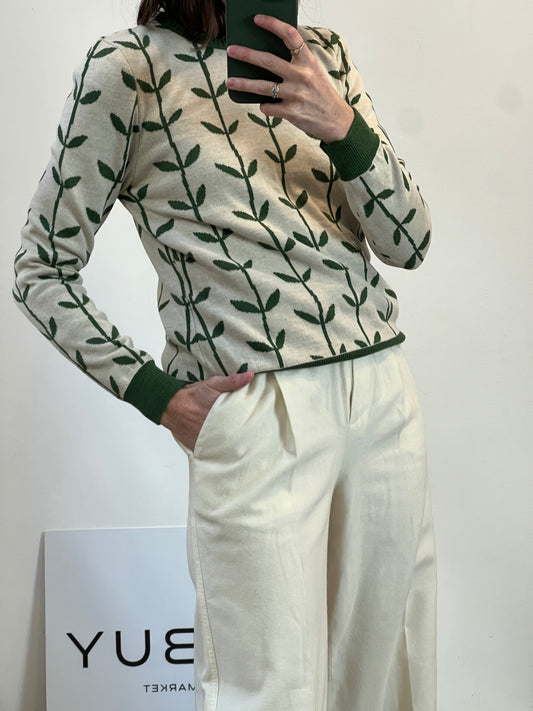 BACK COUTURE. Jersey merino hojas en verde