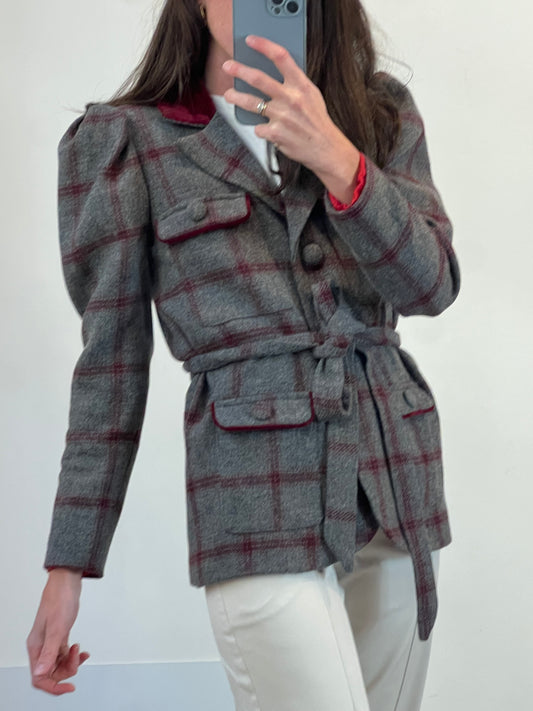 VANDERWILDE. Chaqueta gris lana detalles terciopelo
