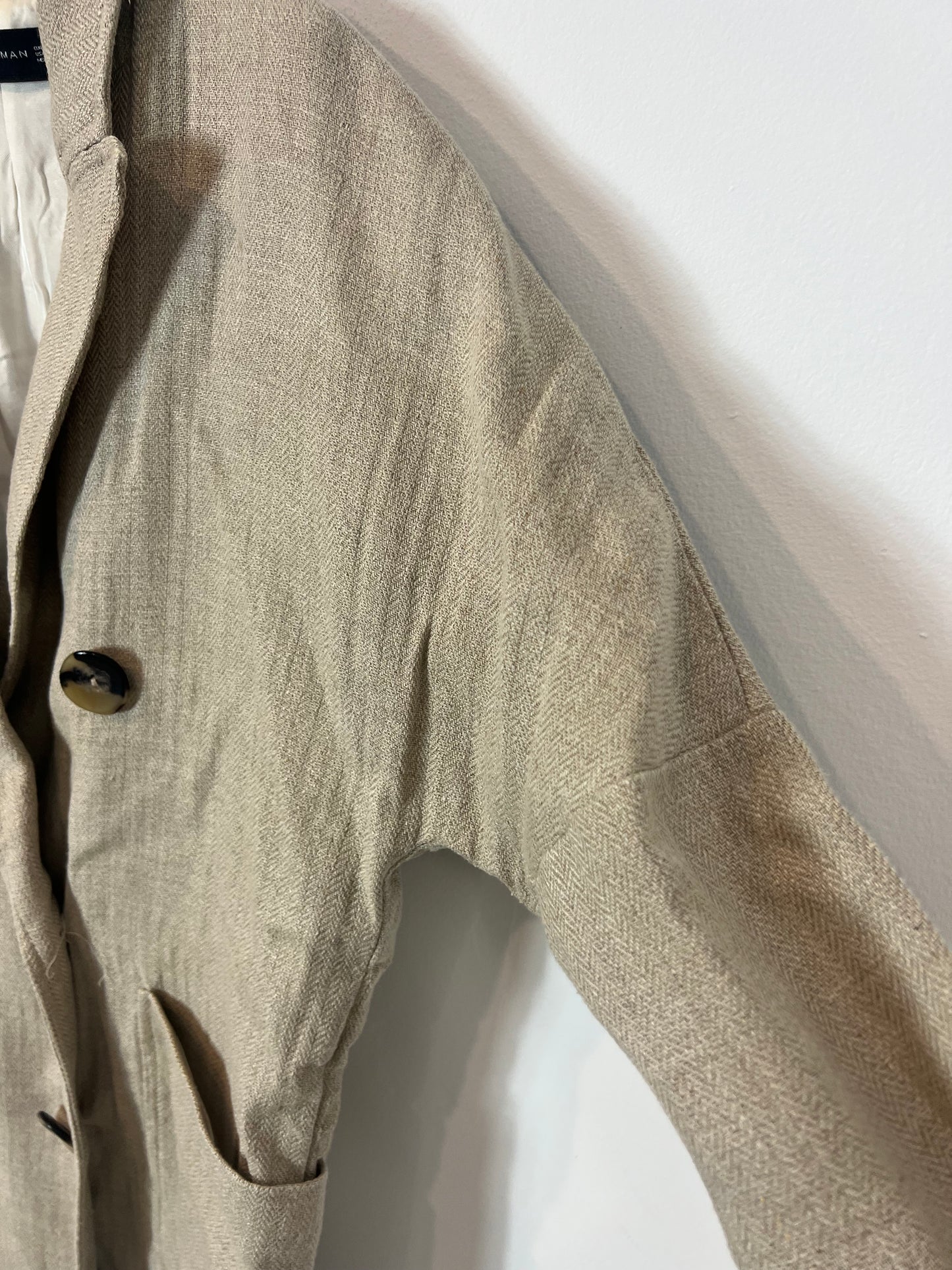 ZARA. Chaqueta larga lino beige. T S