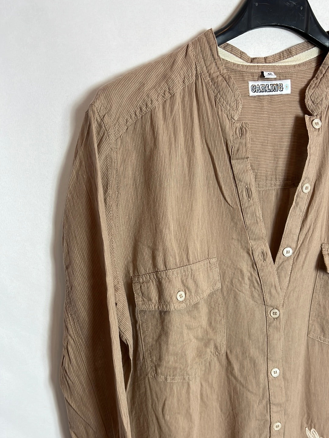 CARLING. Dark beige blouse with embroidered detail. Size 38