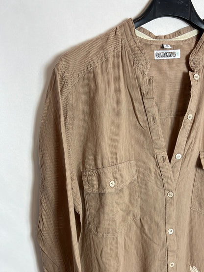 CARLING. Dark beige blouse with embroidered detail. Size 38