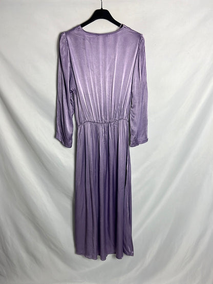 OYSHO. Vestido midi malva satinado. TM