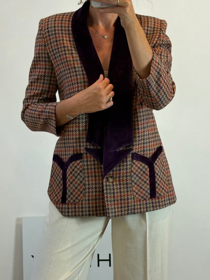 BYAN. Blazer lana cuadros solapa terciopelo