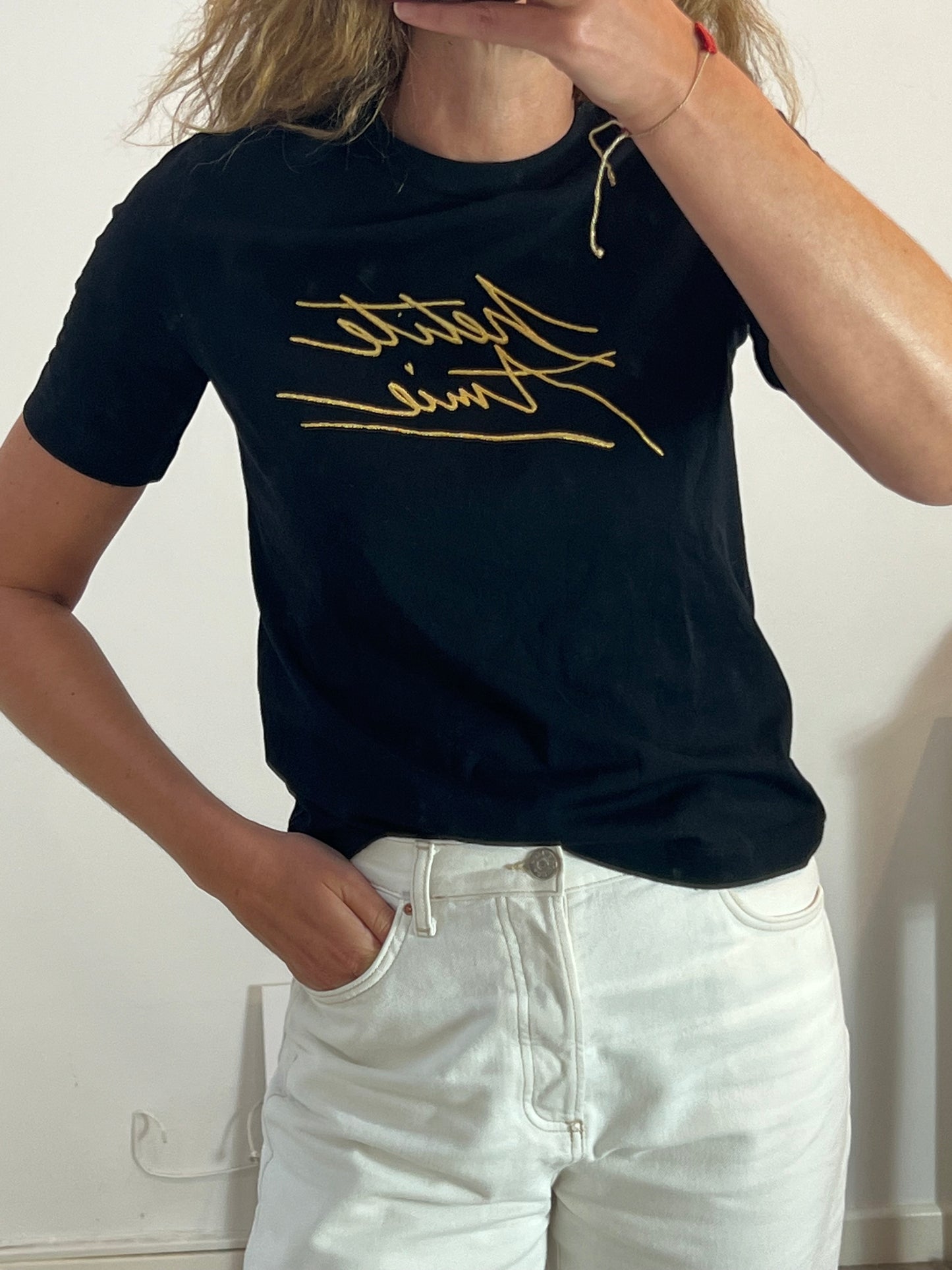 CLAUDIE PIERLOT. Black embroidered t-shirt T.1(s)