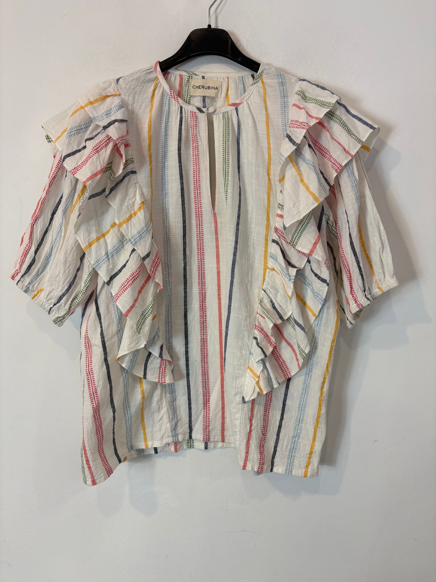 CHERUBINA. Blusa volantes rayas colores