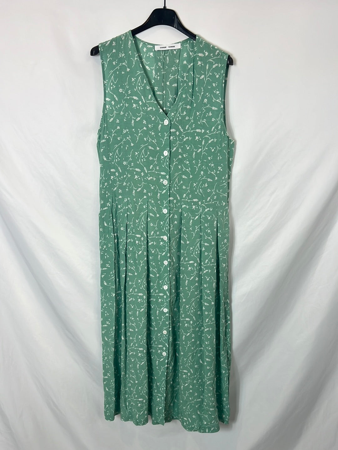 SAMSOE SAMSOE. Vestido mido verde flores T.s