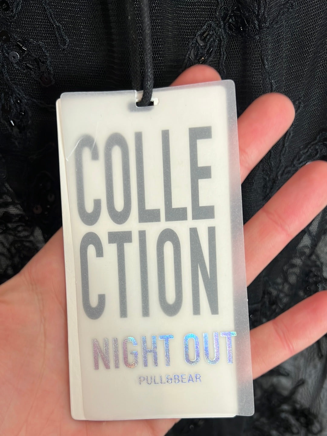 PULL&BEAR . Pantalón negro transparente encaje. T M