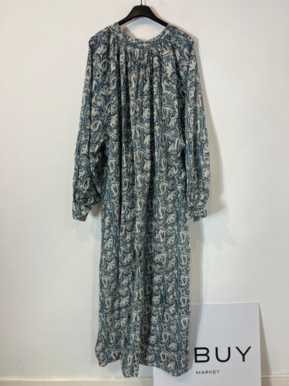 BUGANVILIA. Long dress with blue amoeba flowers, size 3XL