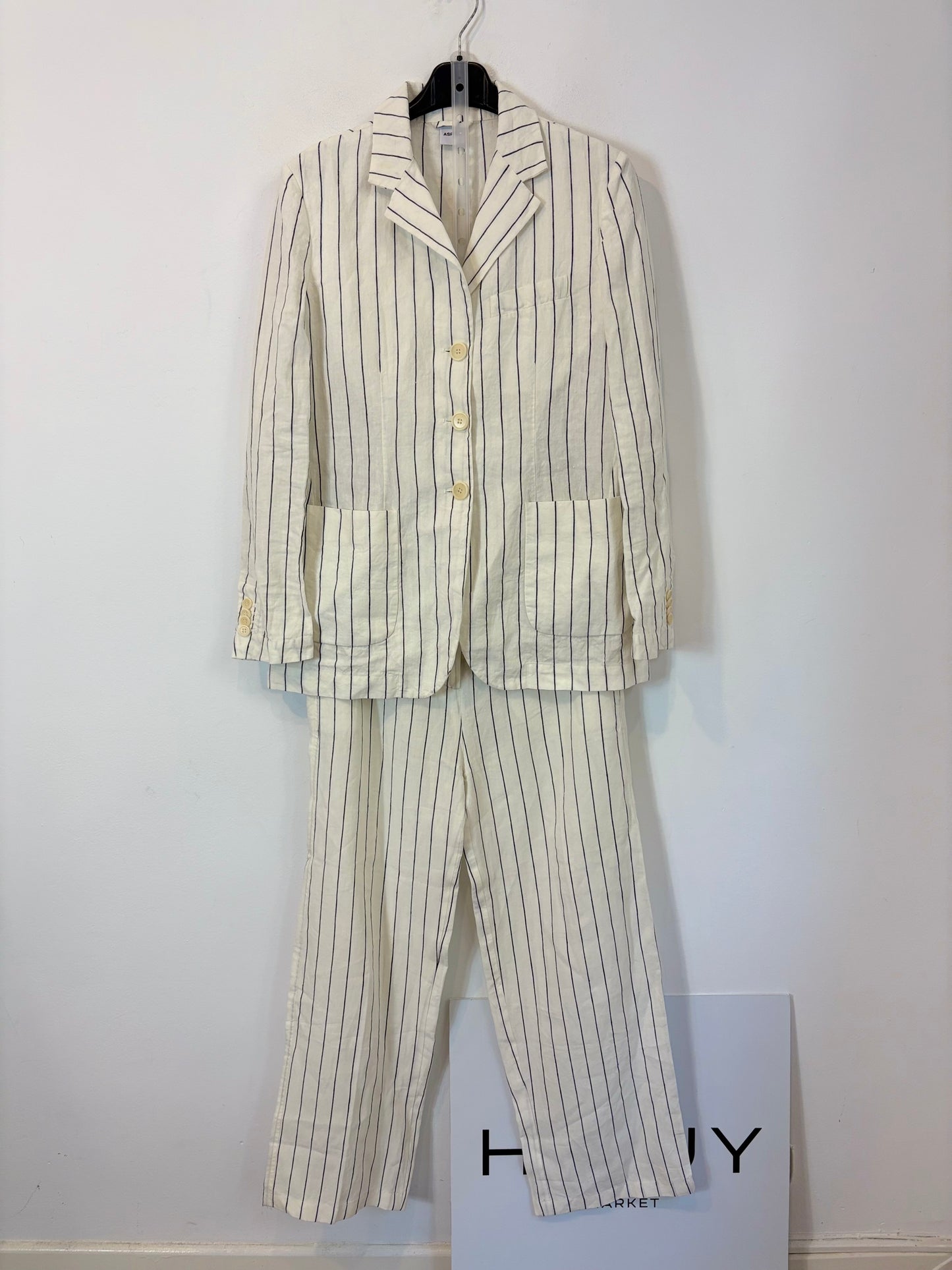 ASPESI. Total look lino rayas azules. T S