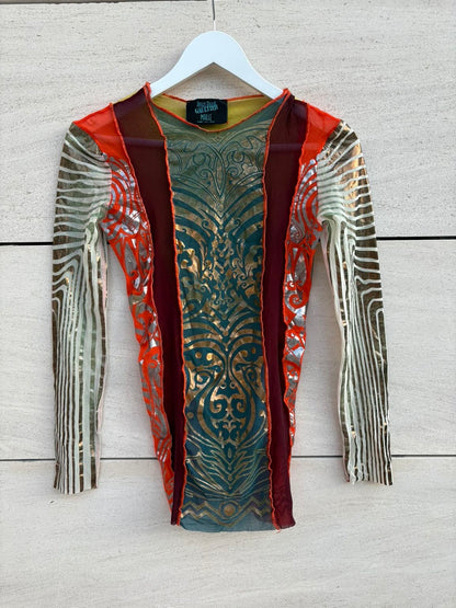 JEAN PAUL GAULTIER. Top malla estampado vintage