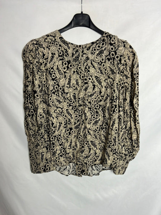 ZARA. Blusa negra estampada hilos brillo. T M