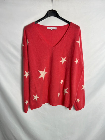 GERARD DAREL. Jersey cashmere rosa estrellas . T2 (M)