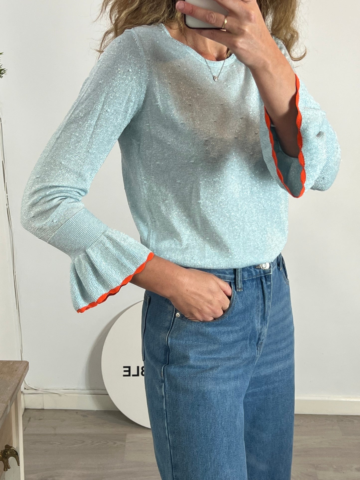 NÜMPH. Top azul hilos brillo  T.m