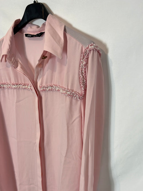 ZARA. Blusa rosa detalles en tweed. T XS