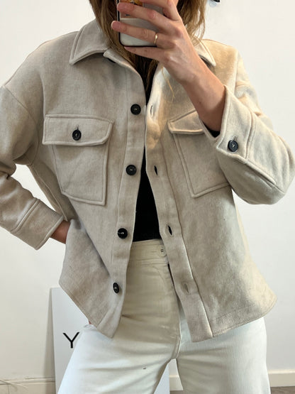 ZARA. Chaqueta lana beige botones T.m