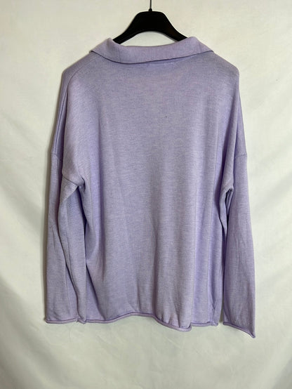 MANGO. Jersey estilo polero lila. T S