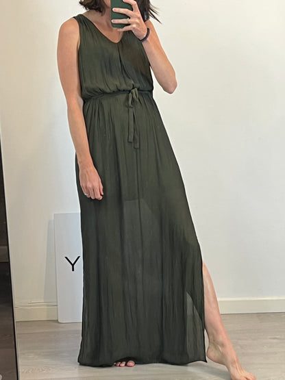 ZARA. Flowing khaki long dress. Size XS – Hibuy market ZARA. Flowing khaki long dress. Size XS – Hibuy market