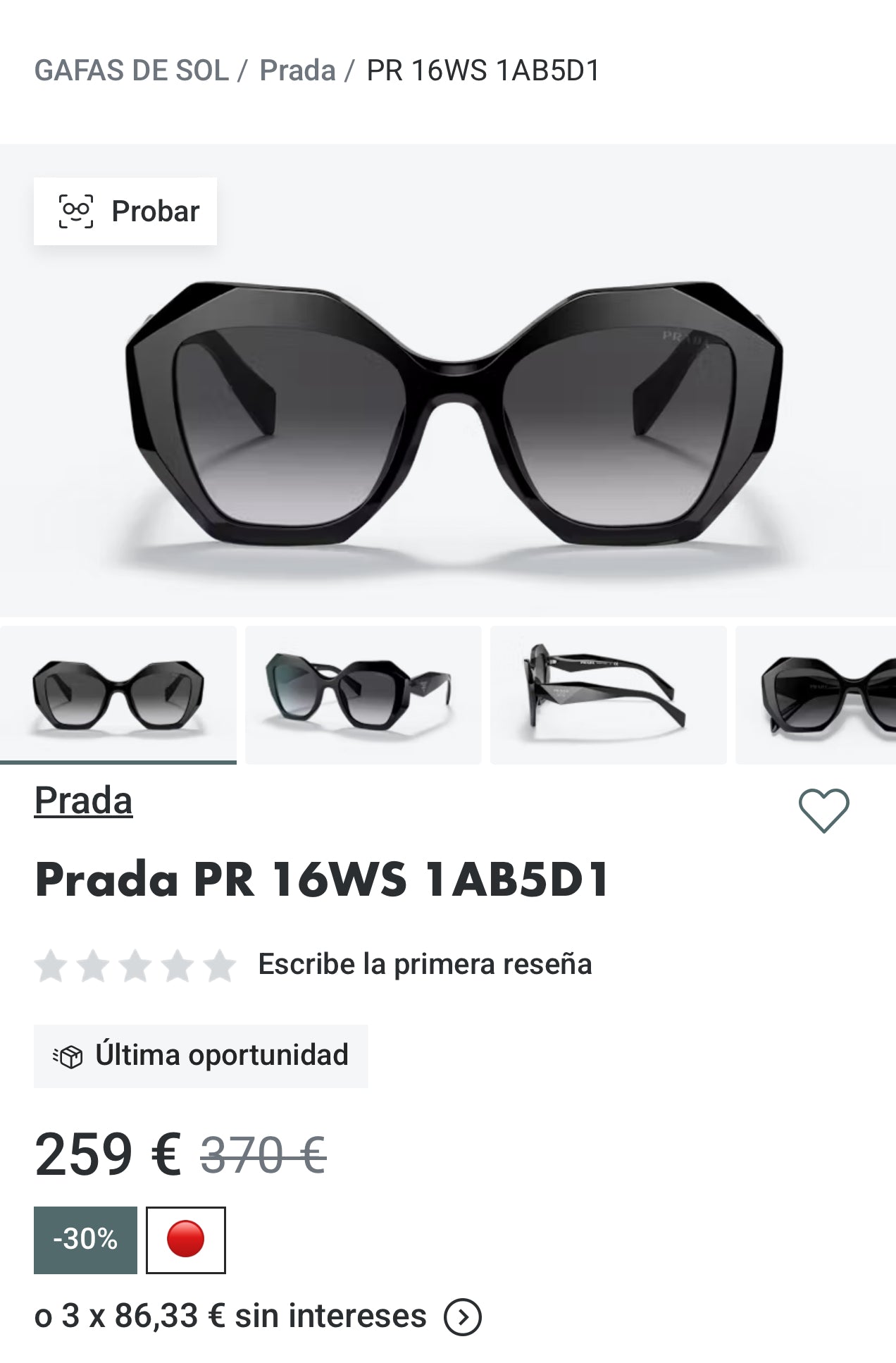 PRADA. Gafas de sol negras