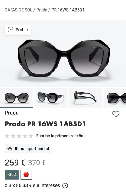 PRADA. Gafas de sol negras