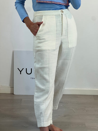 ZARA. White cotton trousers T.xs