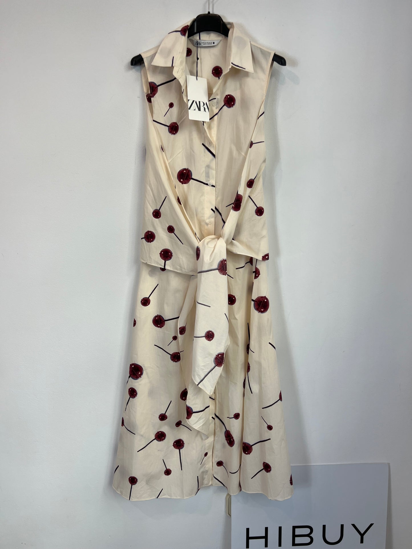 ZARA. Printed beige dress. Size XS