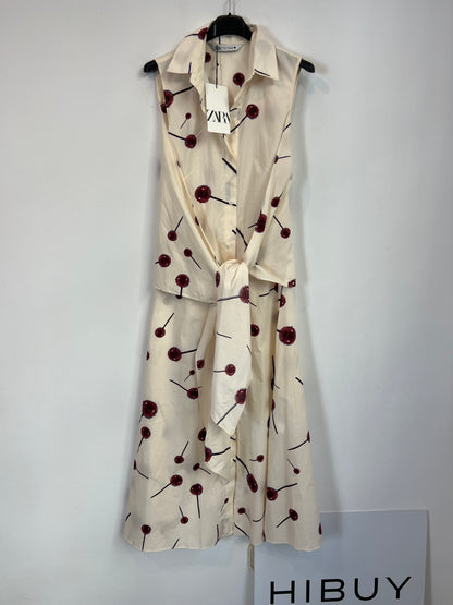 ZARA. Printed beige dress. Size XS
