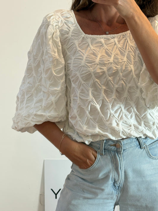 UTERQÚE. Top blanco con textura. T L