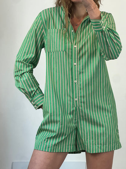 BALZAC PARIS. Green striped jumpsuit, size 38
