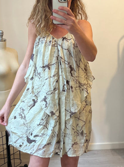 TONYCOHEN. Beige printed silk dress. TM