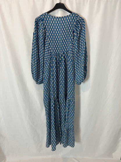OTRAS. Vestido largo azul estampado. TU (S)