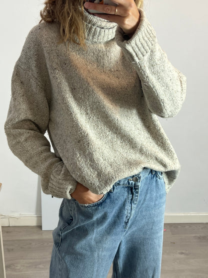 ECOALF. Jersey beige jaspeado cuello vuelto. T M