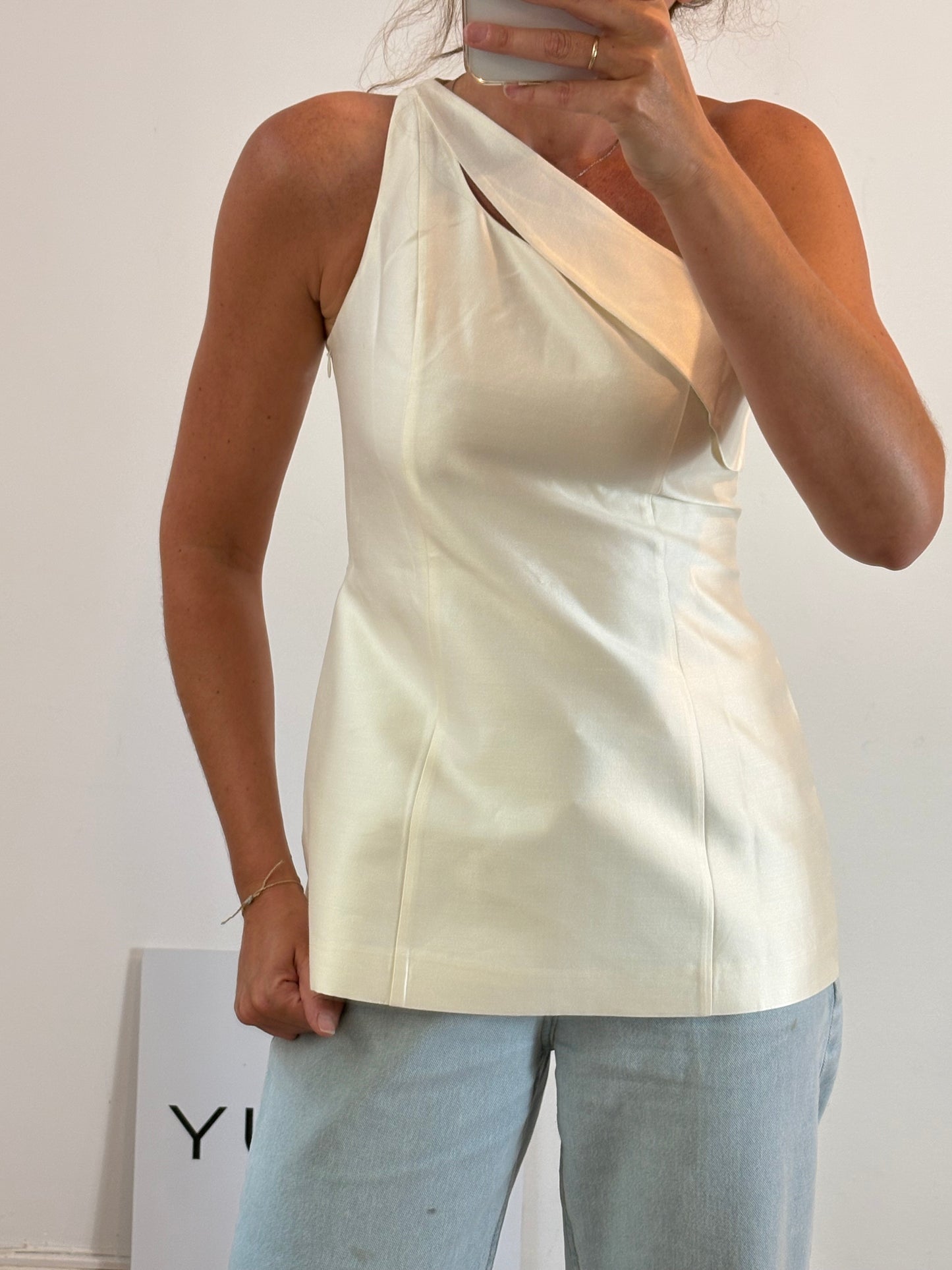 FABRIQUE by VIKTORIA CHAN. Asymmetrical ecru silk top. Size 2 (M)