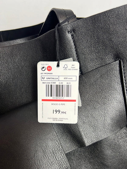 MANGO. Bolso shopper negro piel