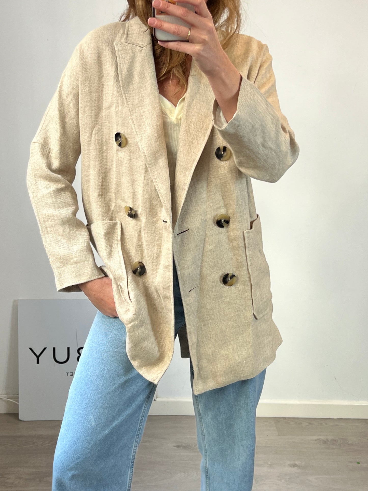 ZARA. Chaqueta lino beige jaspeado. T S