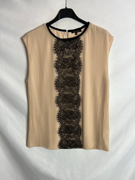 MASSIMO DUTTI. Top color nude doble capa. T M